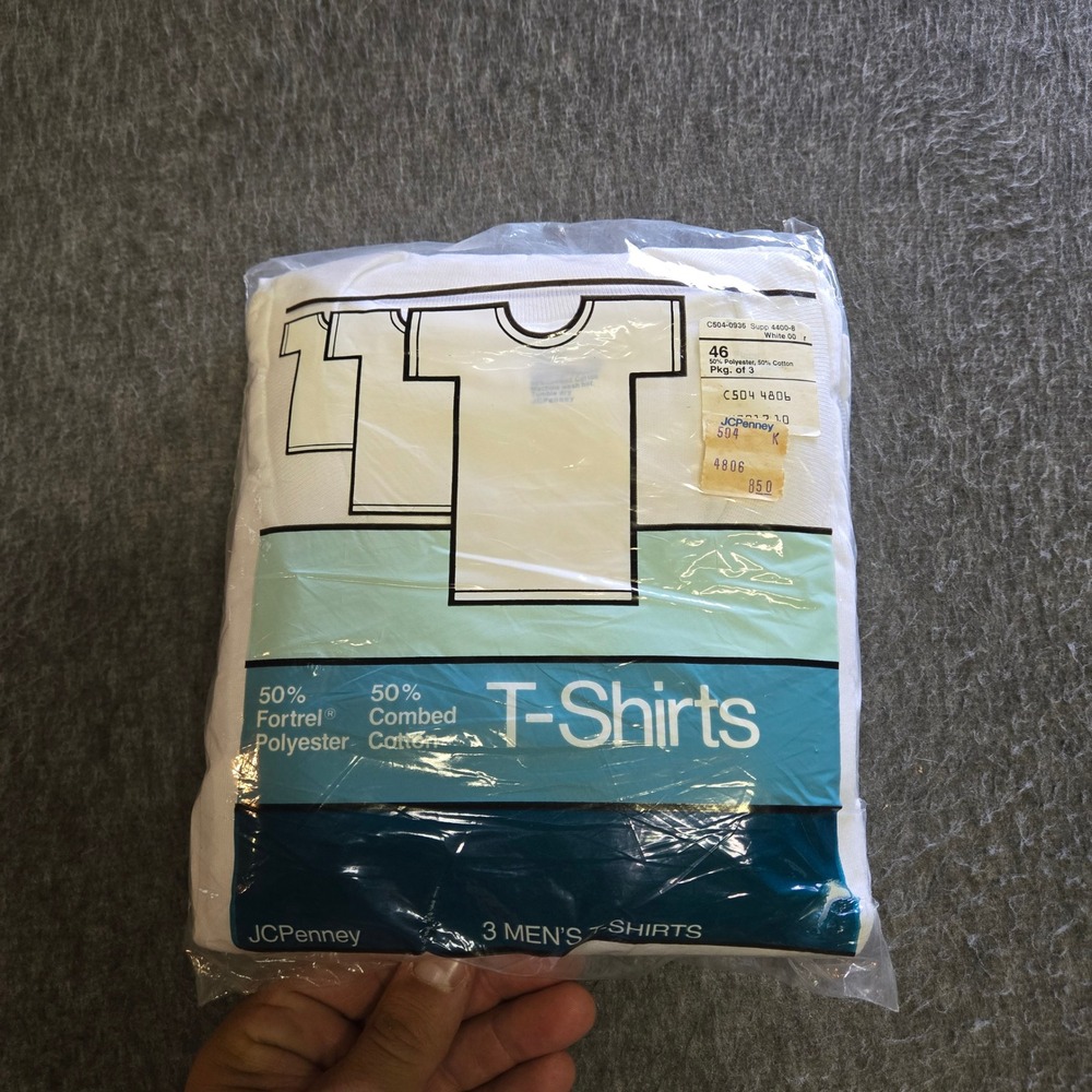 VTG 3 Pack 80s JC Penney Paper Thin Burnout Shirt Sz 46 White Single Stitch Crew